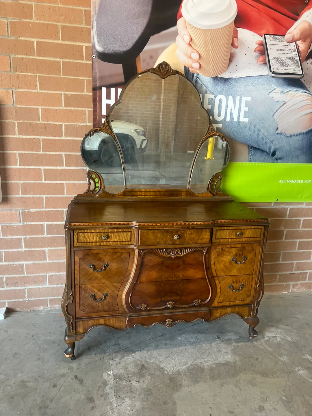 Antique Dresser and Mirror Set thumbnail