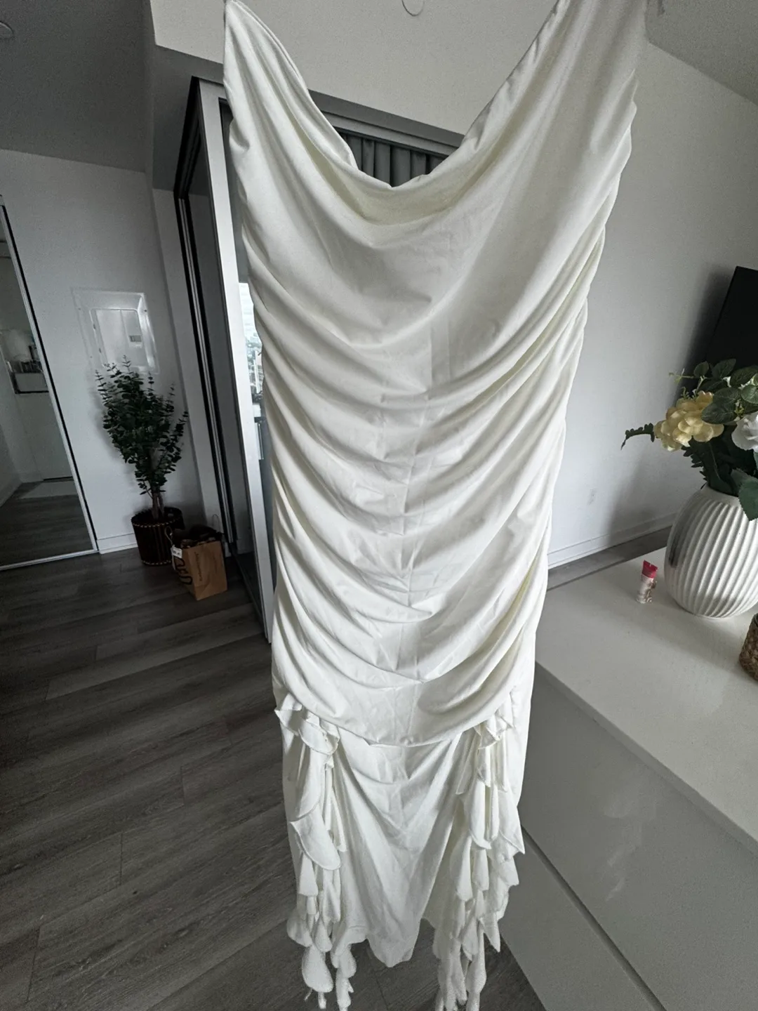 White Ruffle Midi Dress thumbnail