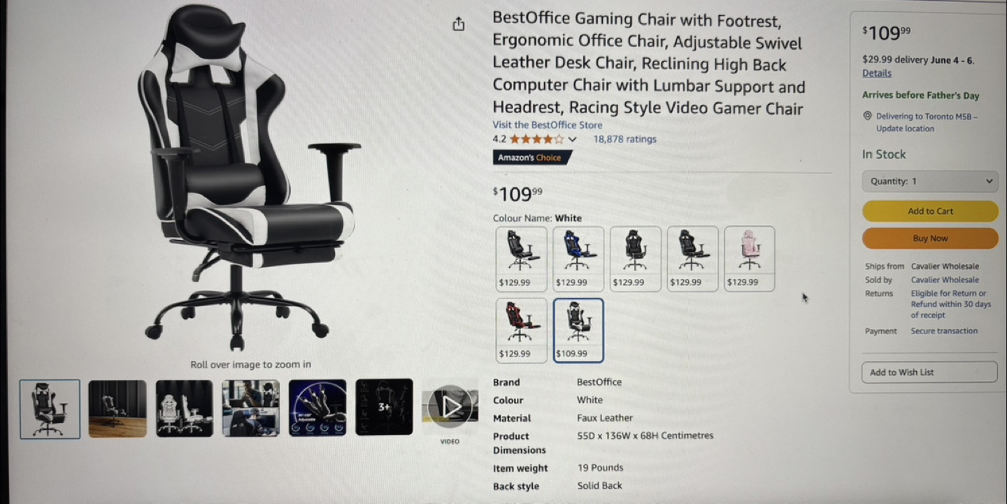 Black and White Gaming Chair with Footrest - photo 3