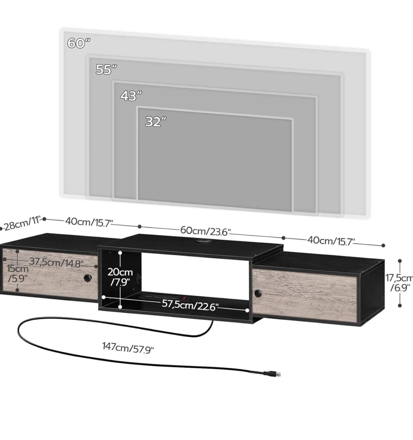 Brand new Floating TV Stand with Power Outlets 55" image indicator(4)