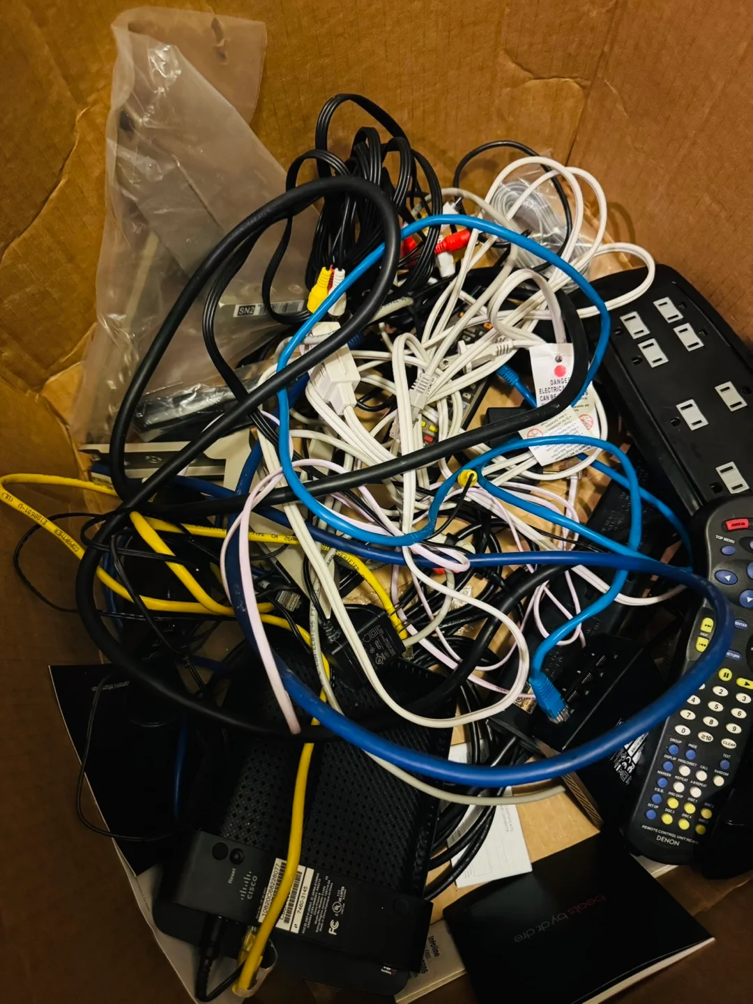 Box of Various Cables and Electronics thumbnail