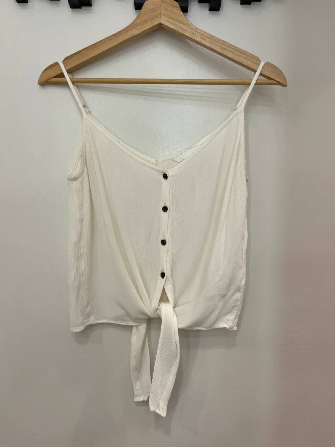 H&M White Tie-Front Tank Top-Size S thumbnail