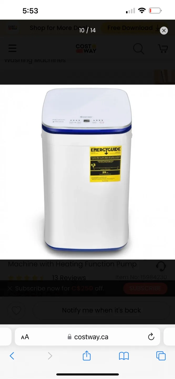 COSTWAY 7.7 lbs Full-Automatic Washing Machine thumbnail