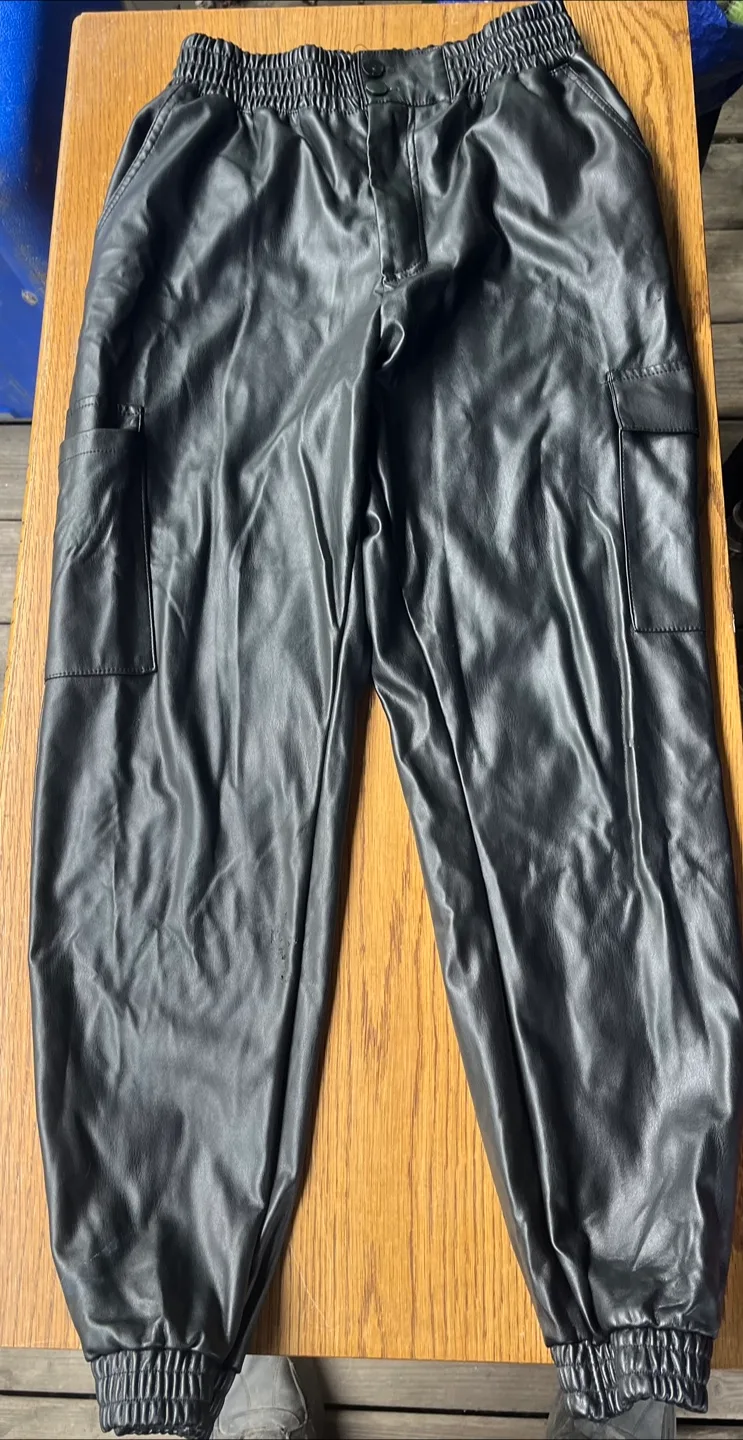 Black faux leather pants thumbnail