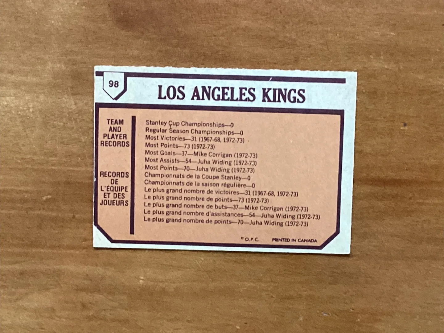 1973-74 O-PEE-CHEE LOS ANGELES KINGS CHECKLIST Card 98 image indicator(2)
