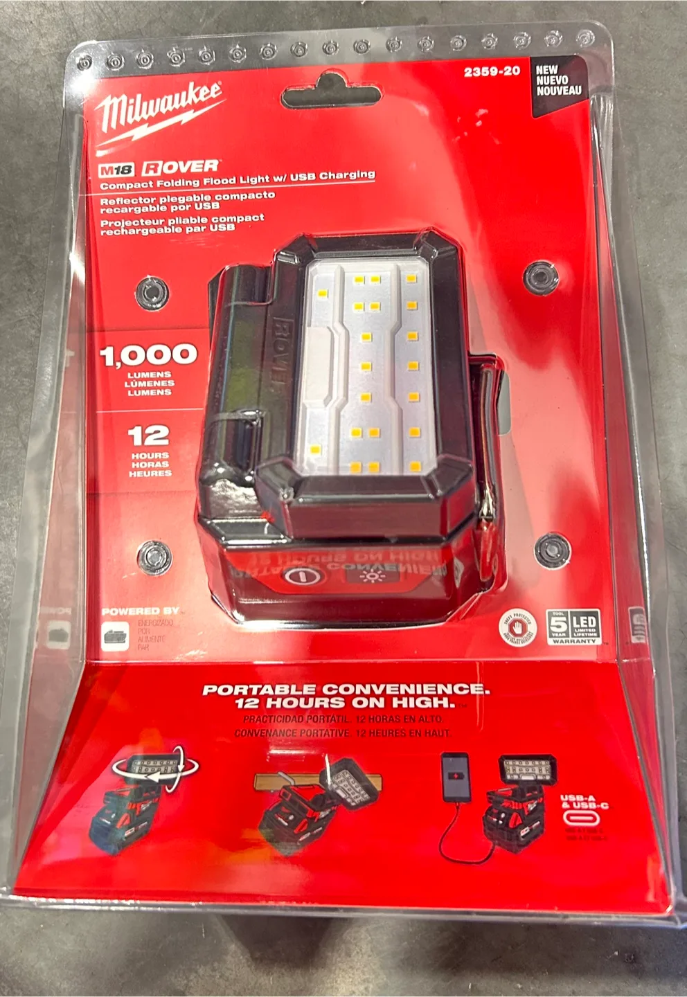 Brand New  M18ROVER Compact Folding Flood Light with USB Chargin thumbnail