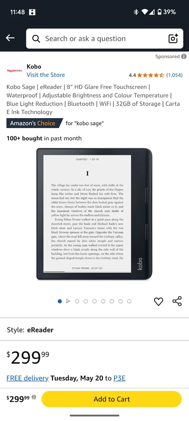 Kobo Sage eReader - 8" HD Glare-Free Touchscreen thumbnail