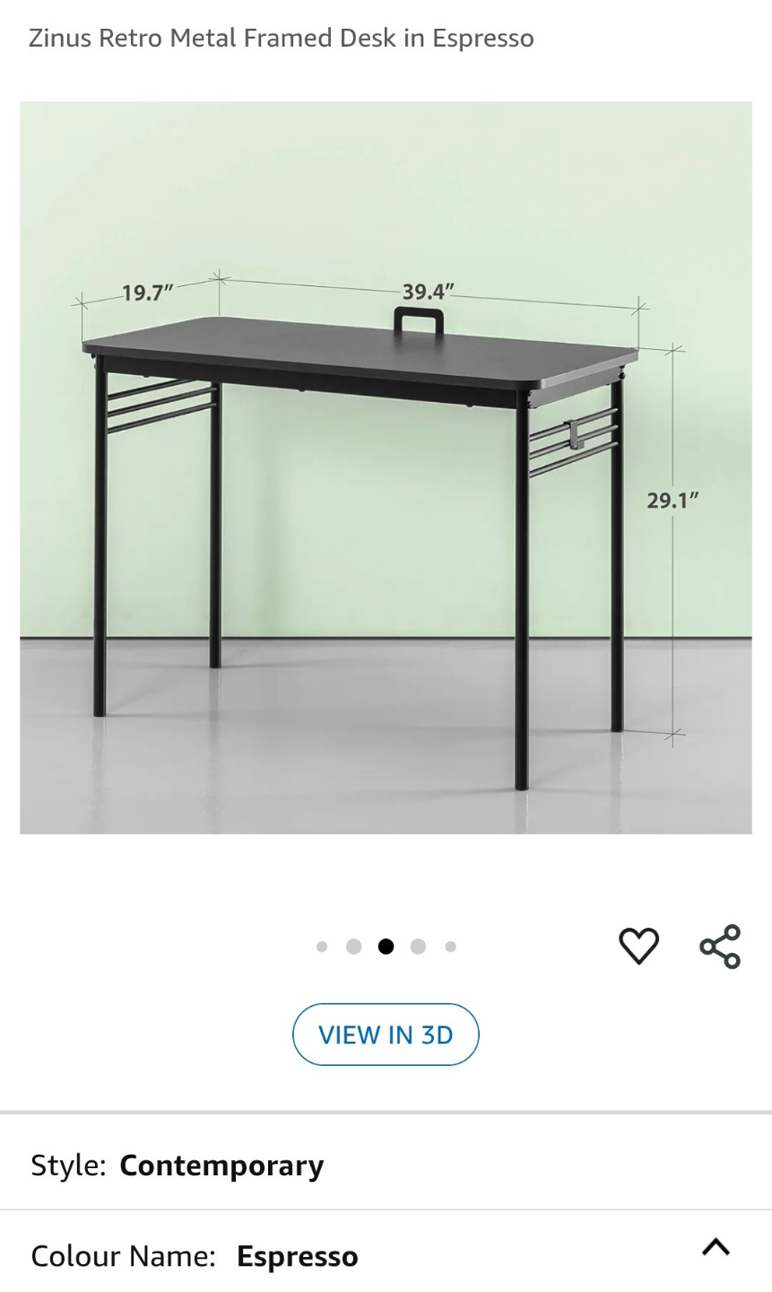 Zinus Retro Metal Framed Desk - Espresso