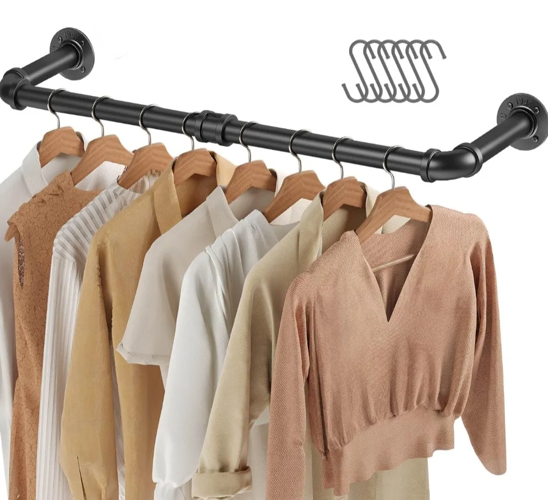 Wall Mounted Garment Rack, Black Industrial Pipe Style. image indicator(8)