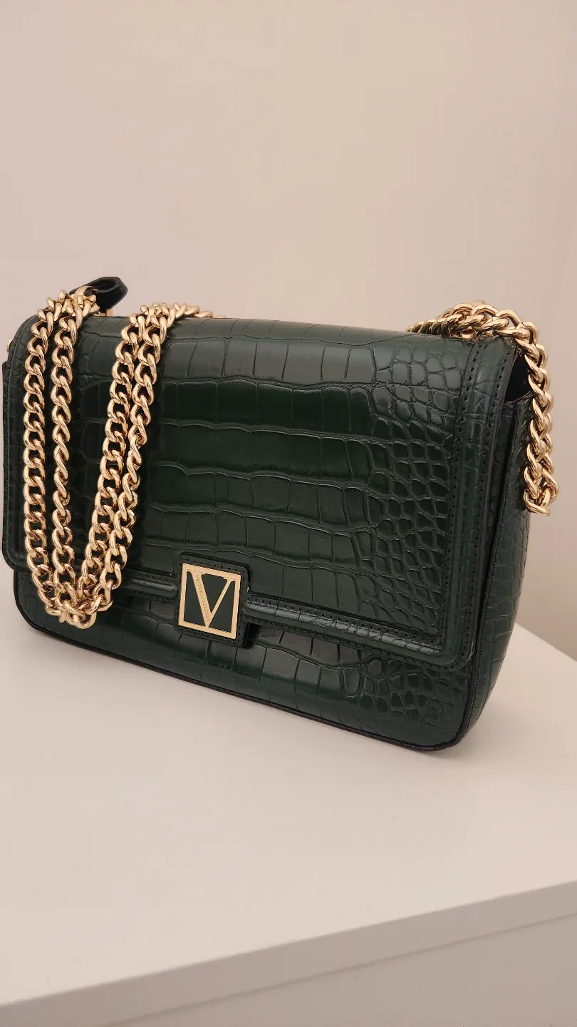 Victoria's Secret Dark Green Crocodile-Embossed Chain Bag thumbnail