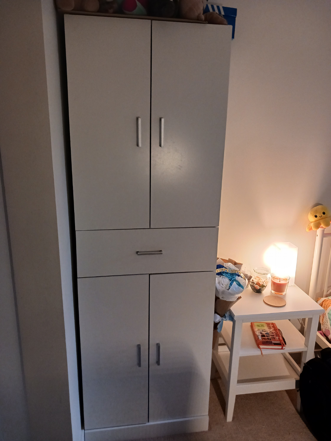 Sauder Tall White Wardrobe with Shelves and Drawer - photo 2