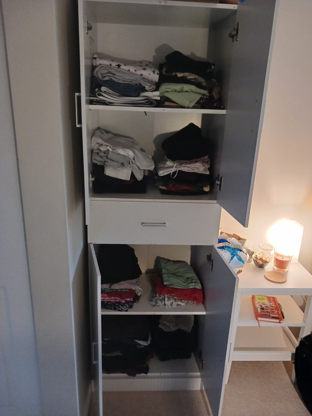 Sauder Tall White Wardrobe with Shelves and Drawer - photo 3