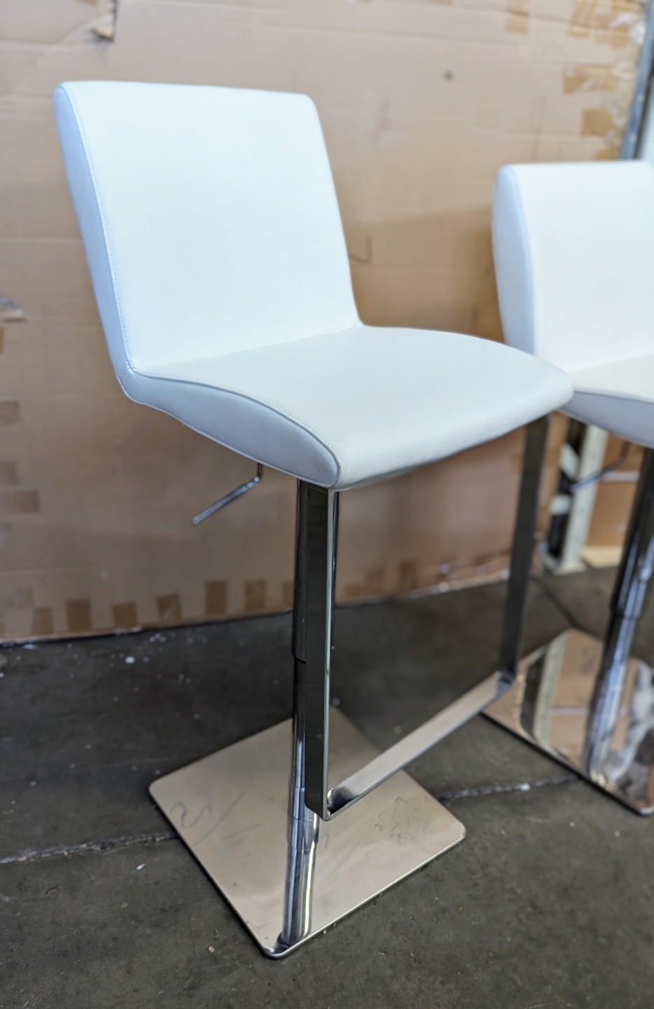 Pair of White Leather Adjustable Height Bar Stools - photo 2