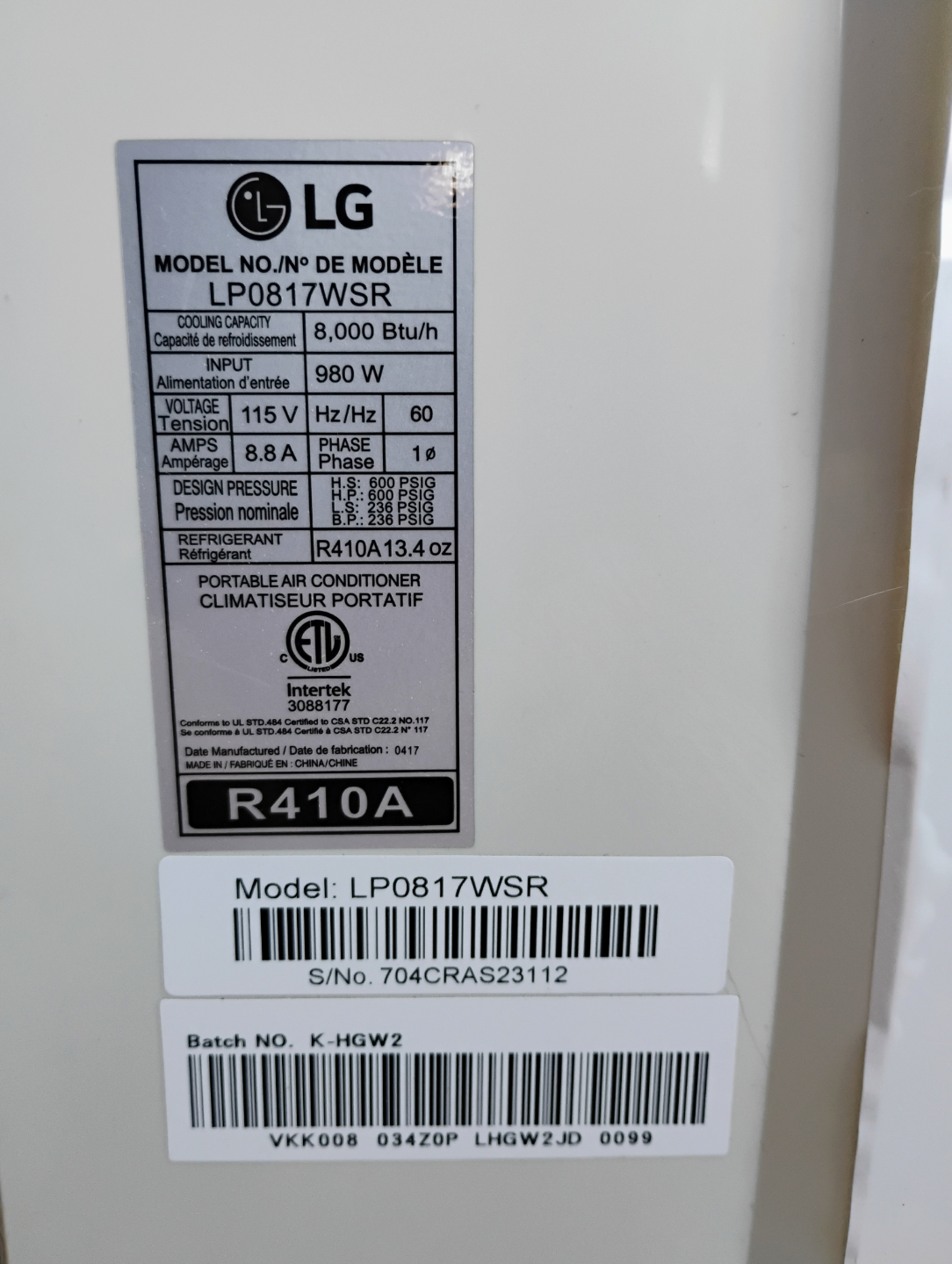 🏒LG LP0817WSR Portable Air Conditioner🏒 - photo 3