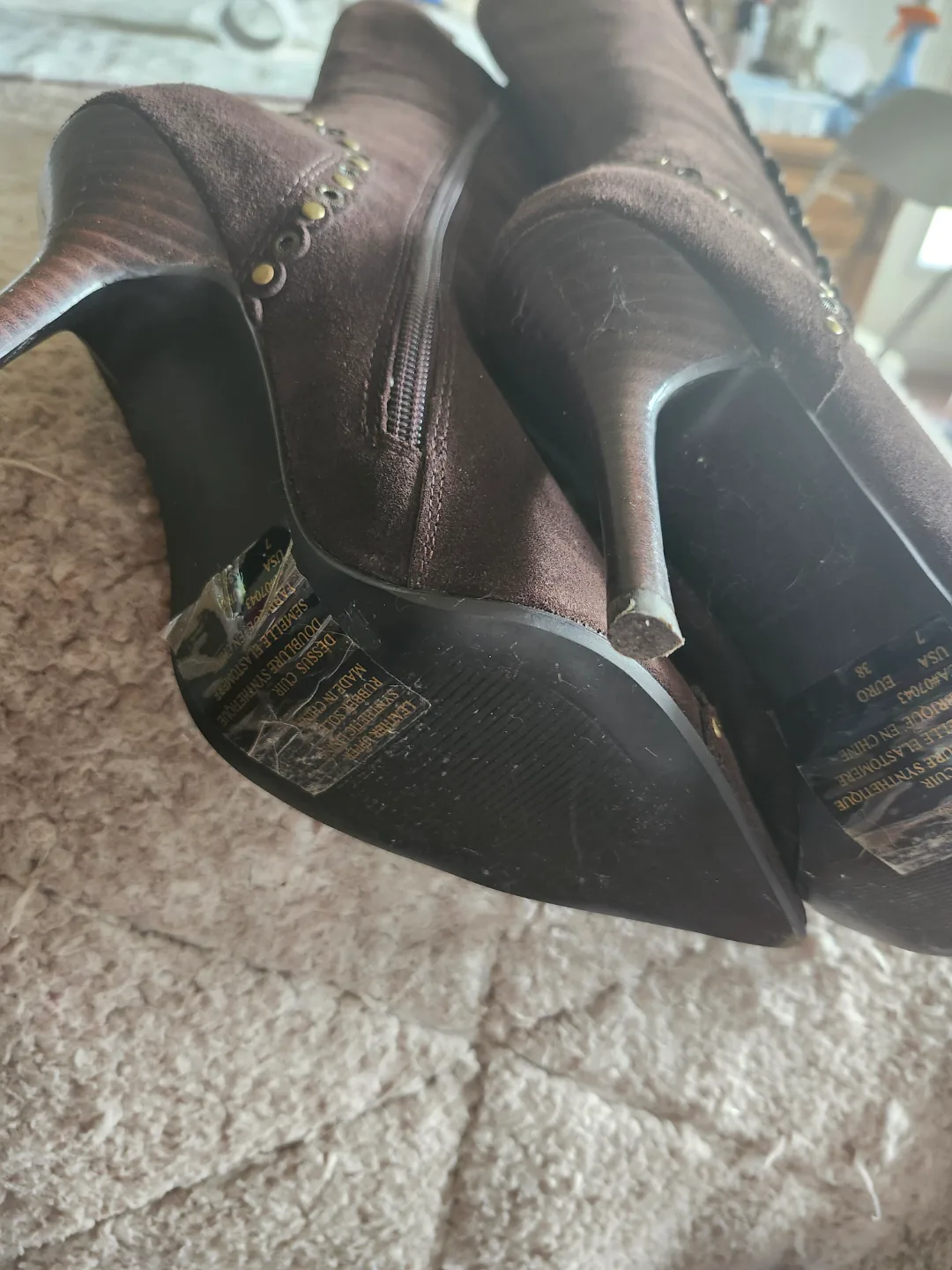 Brown Suede Knee-High Boots with Studs image indicator(3)