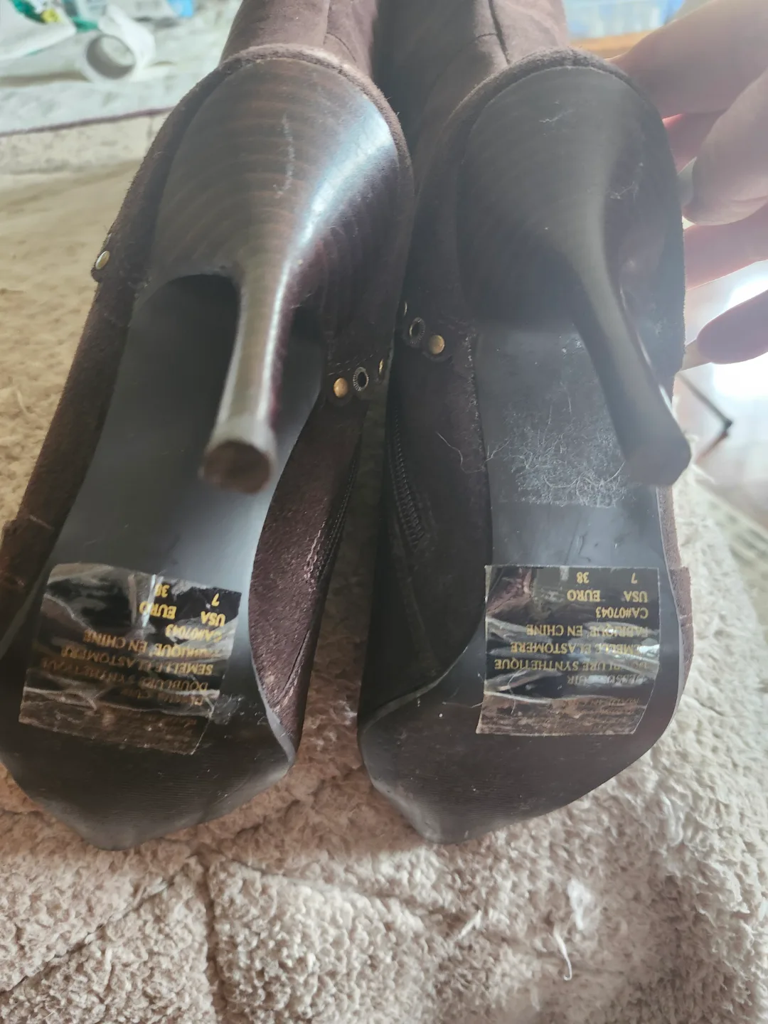 Brown Suede Knee-High Boots with Studs image indicator(4)