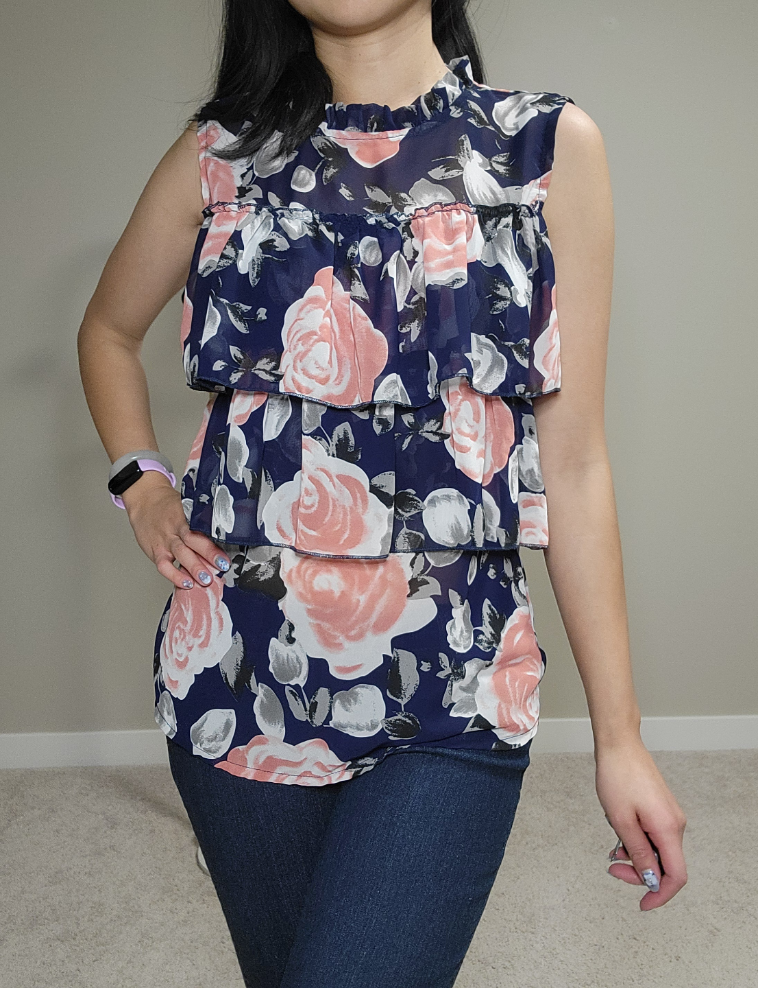 Floral Sleeveless Blouse, Size Small