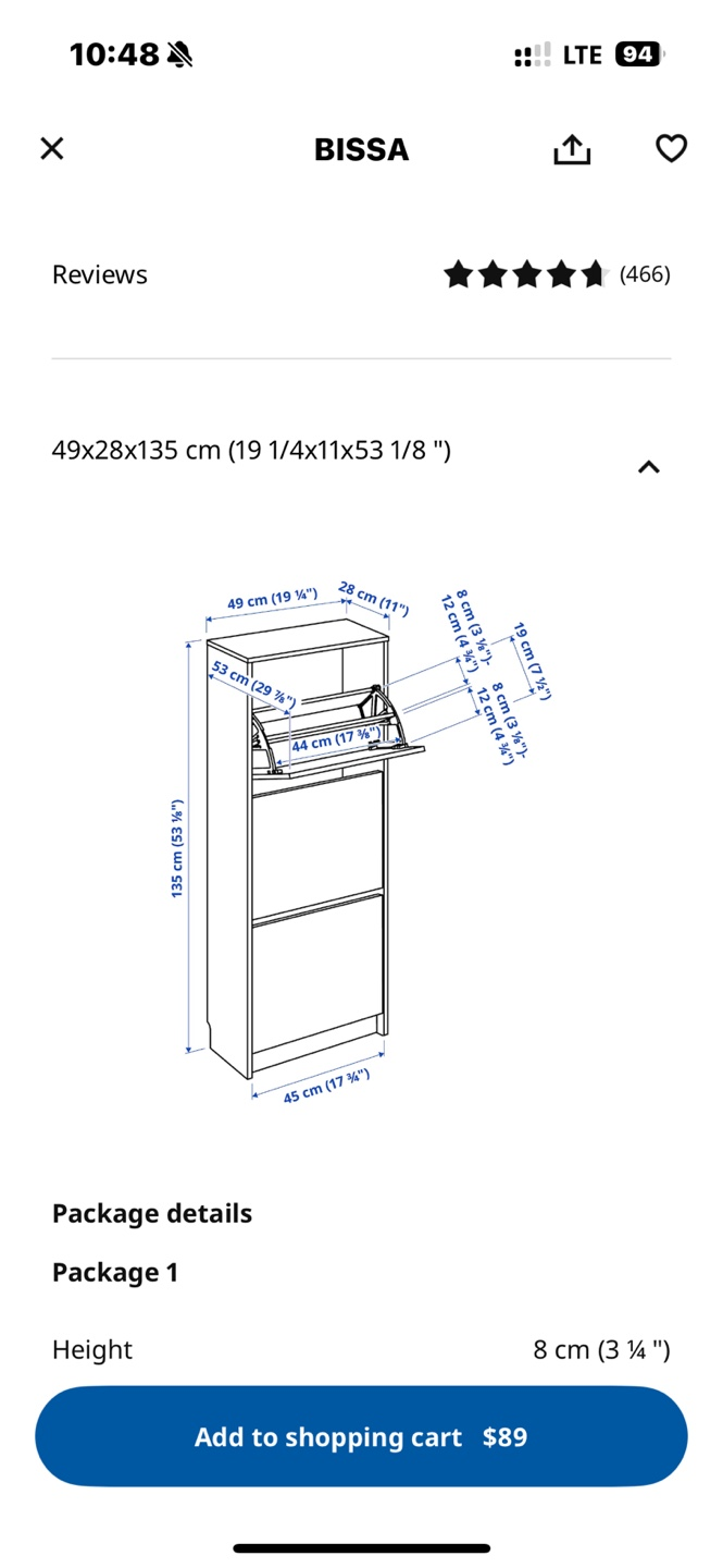 BISSA Shoe Cabinet - White - 3 Compartments - photo 2