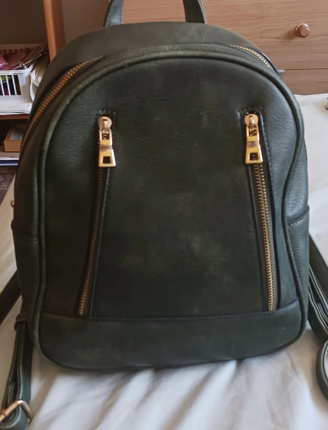 Dark Green Turtle Backpack with Gold Zippers thumbnail