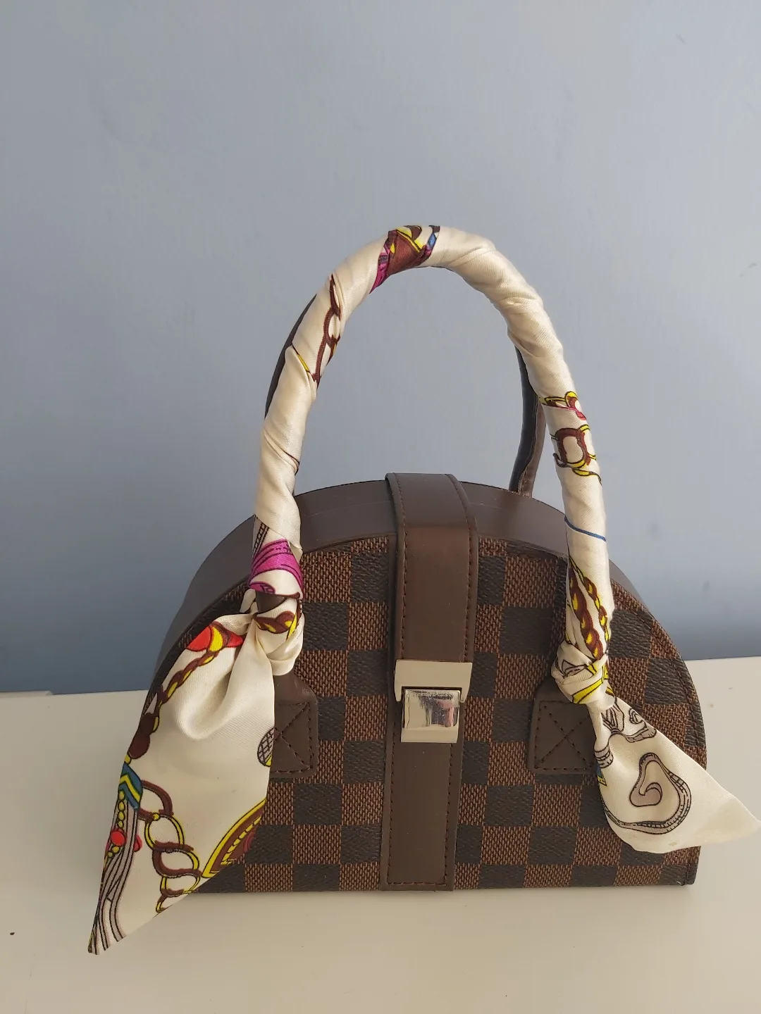 Brown Checkered Jewellery Box Purse thumbnail