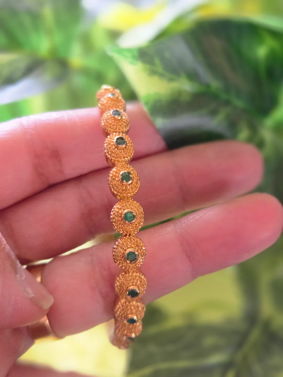 Gold Bangle with Green Stones thumbnail