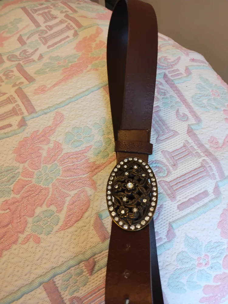 🧡Vintage Brown Leather Belt with Ornate Buckle image indicator(2)
