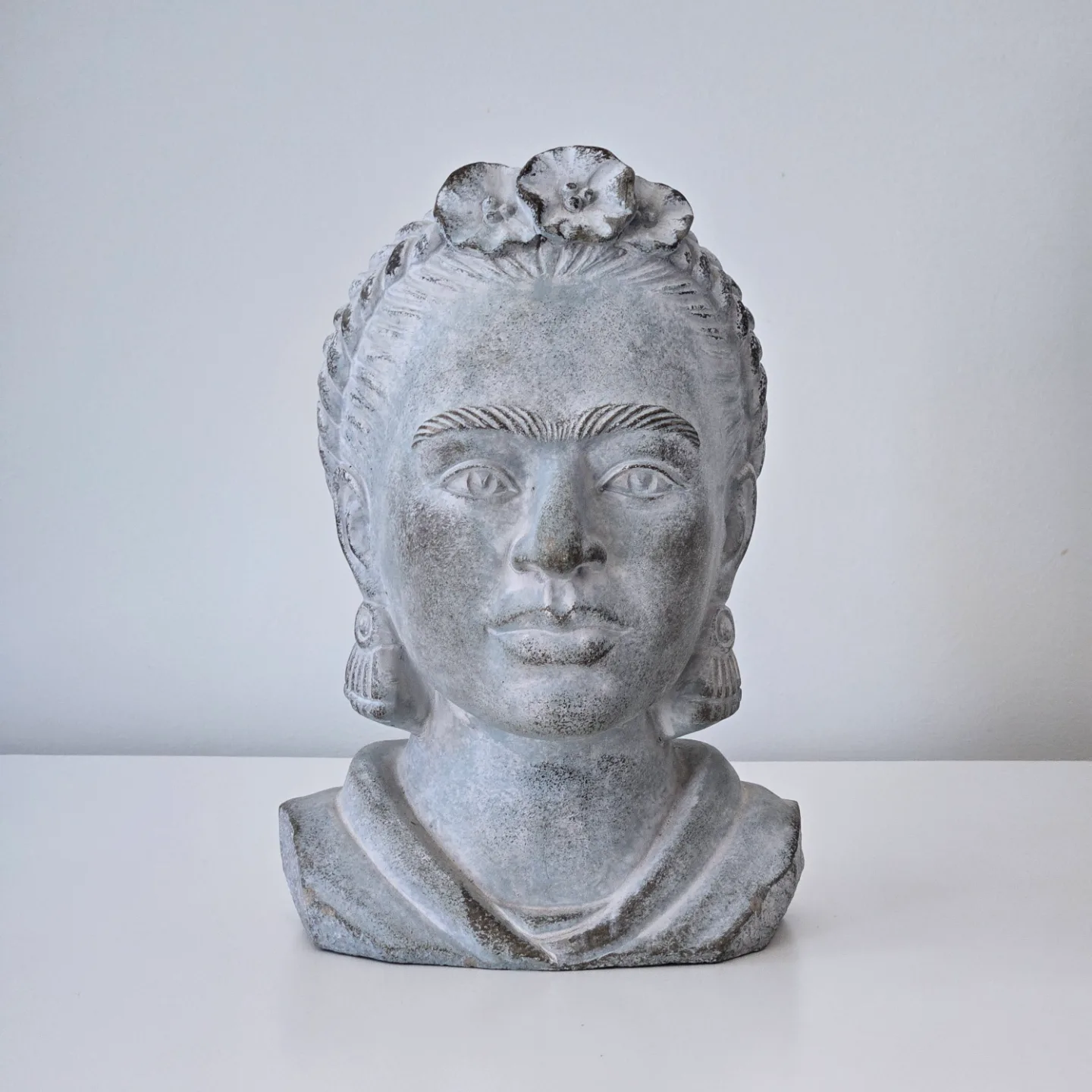 Frida head planter, cement, 10 high thumbnail