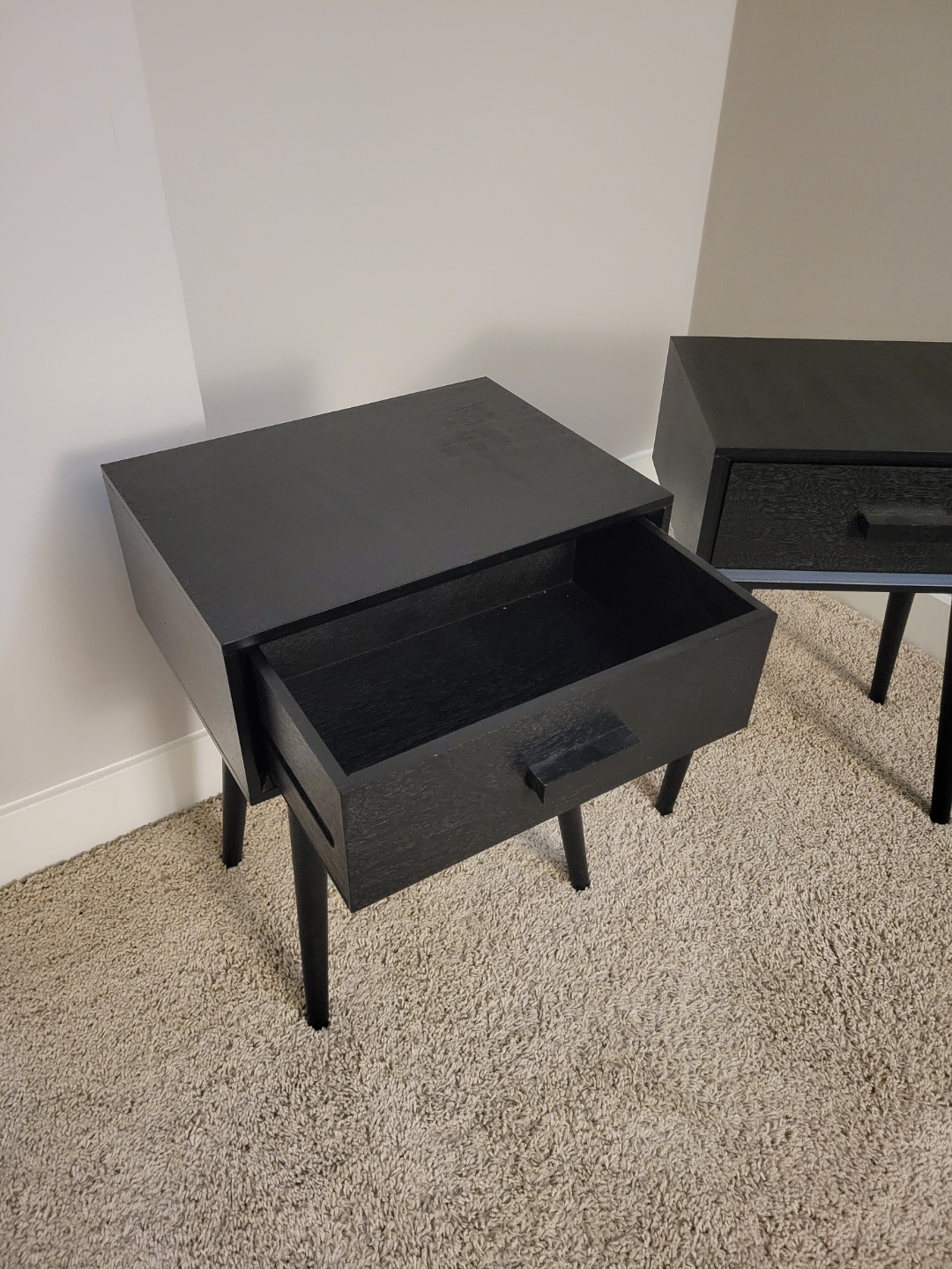 Pair of Black Nightstands with Mid-Century Modern Legs - photo 2
