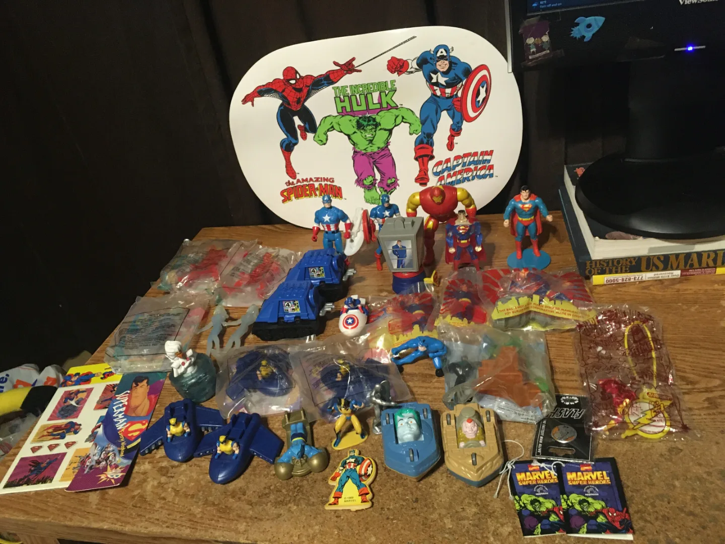 lot of superhero toys McDonald's Superman Captain America thumbnail