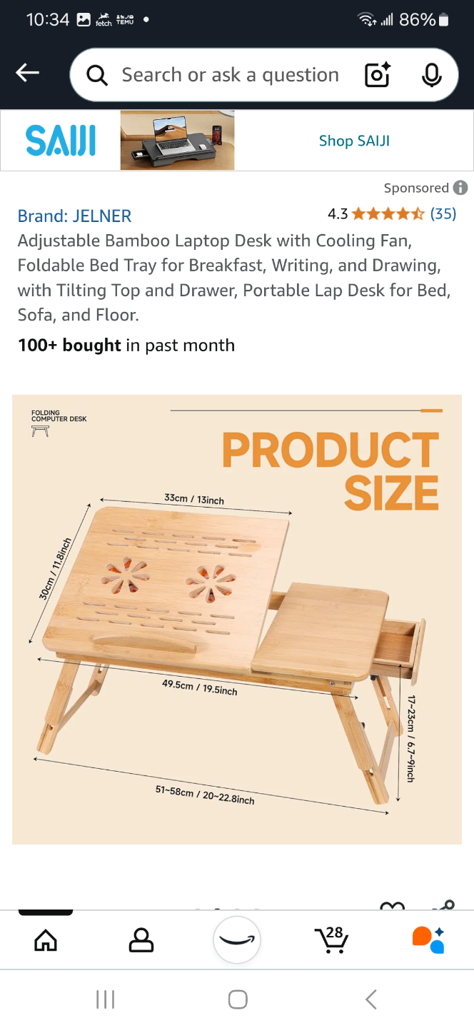 Ergonomic Bamboo Laptop Desk with Drawer🧡🧡 - photo 4