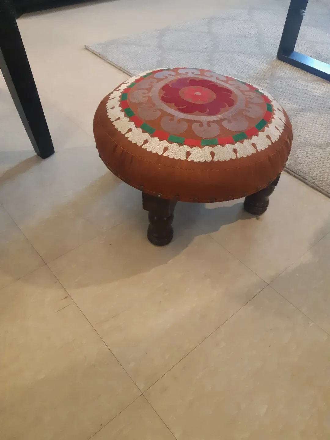 Round Embroidered Ottoman Footstool thumbnail
