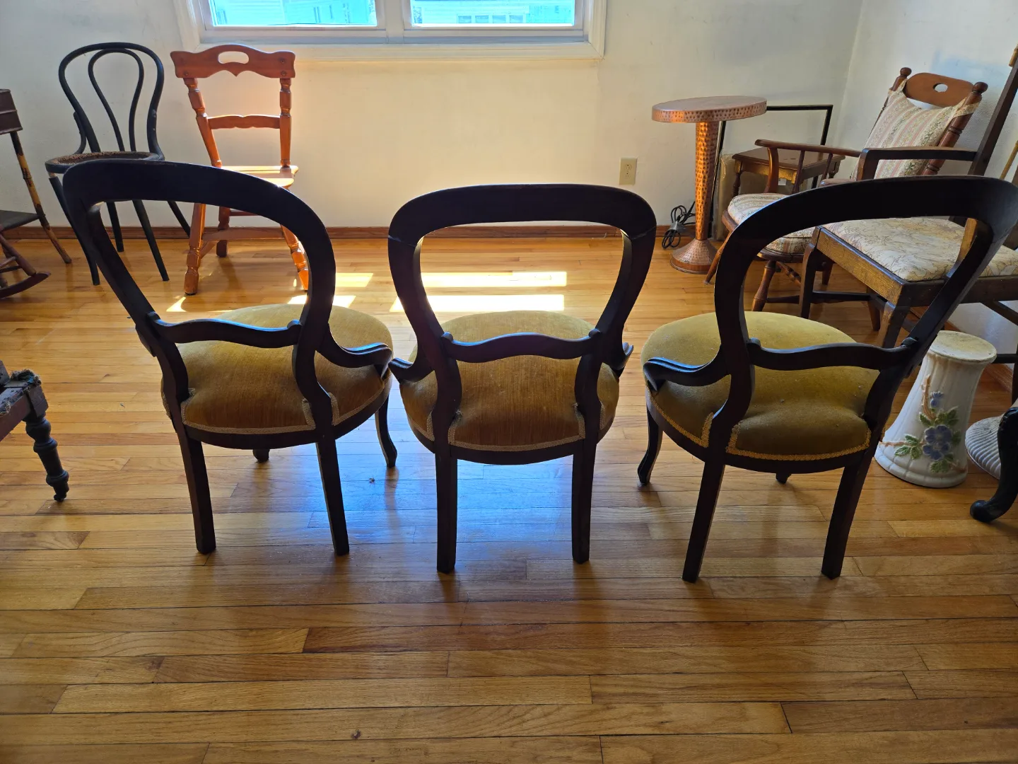 REDUCED - Antique Wooden Chairs - Set of Three image indicator(9)