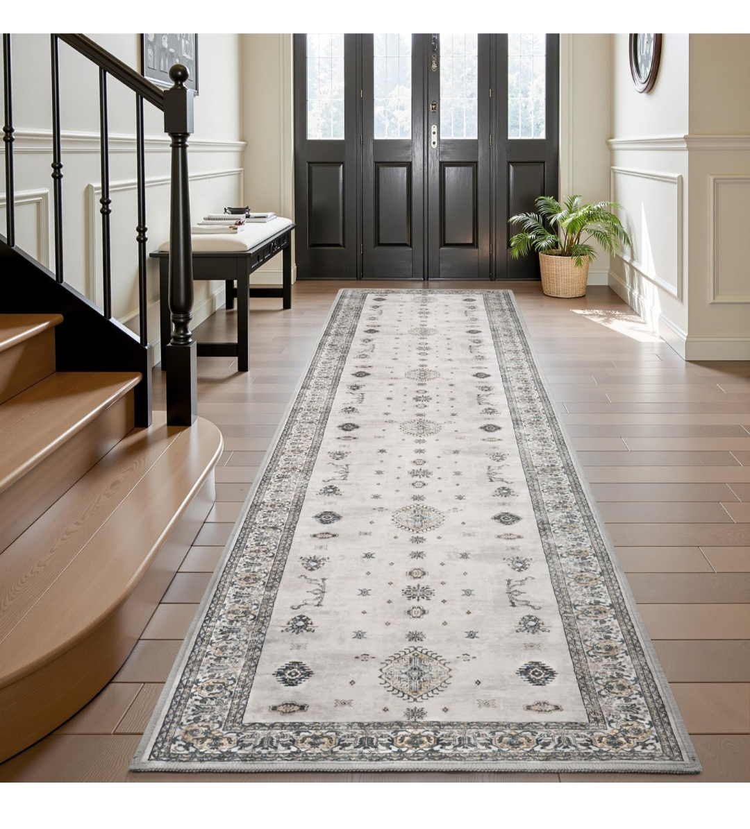 10x3ft Vintage Area Rug Runner - Beige, Grey, Cream