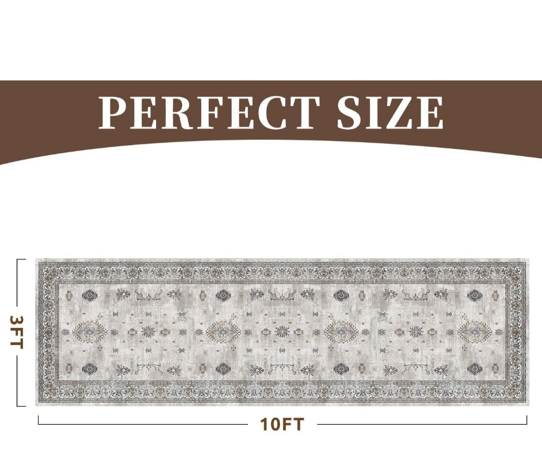 10x3ft Vintage Area Rug Runner - Beige, Grey, Cream - photo 5