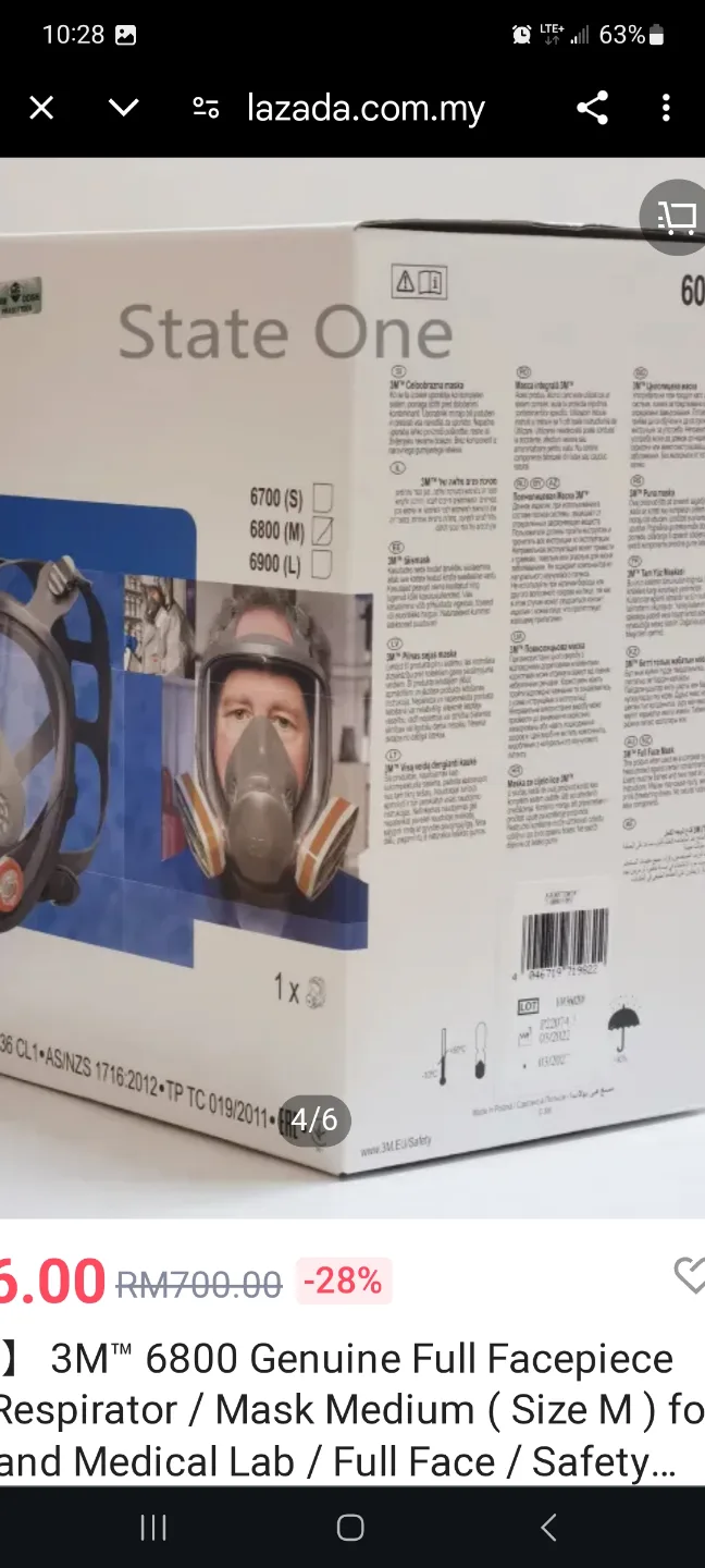 3M 6800 Full Face Reusable Respirator Mask - Medium brand new image indicator(4)