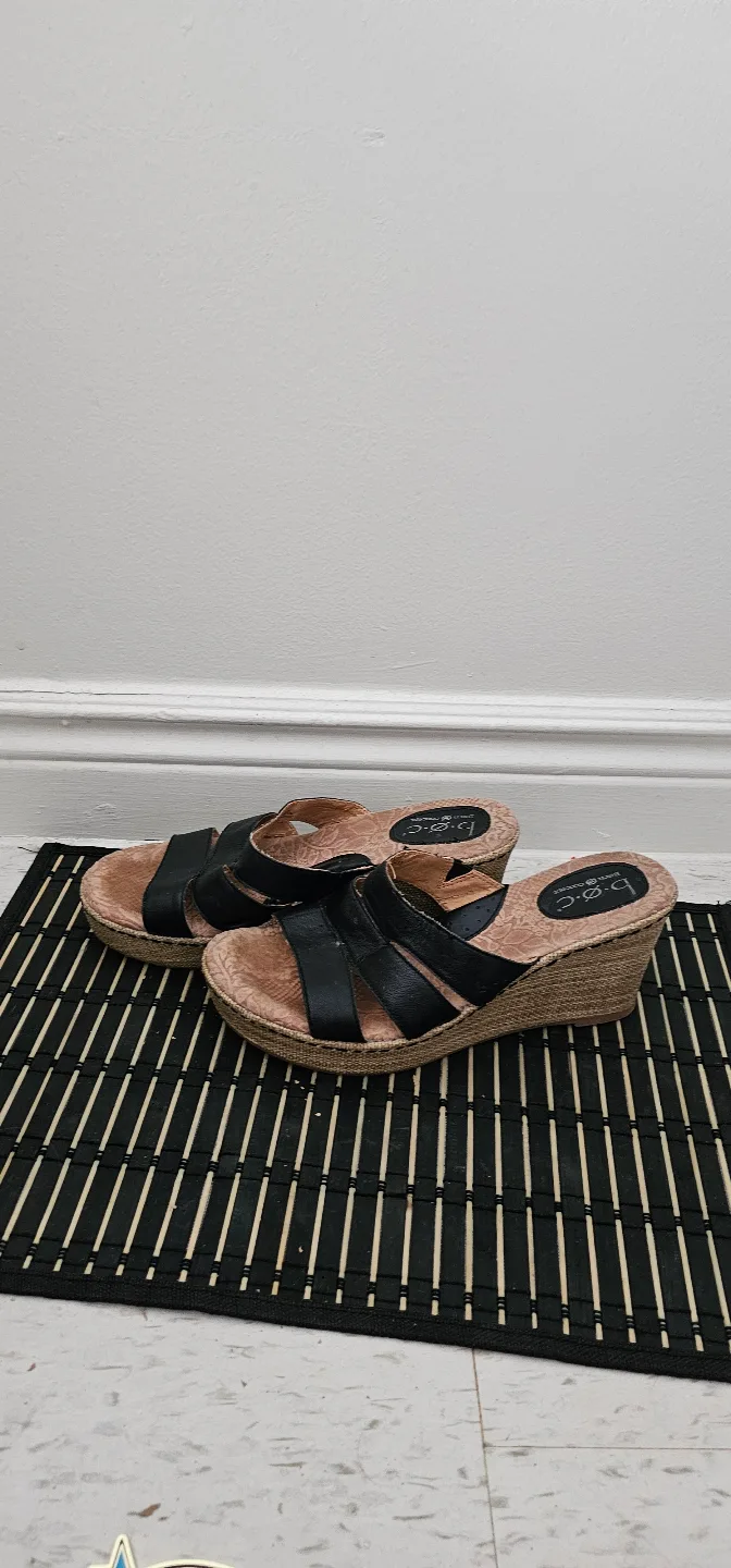 b.o.c. Black Wedge Sandals thumbnail