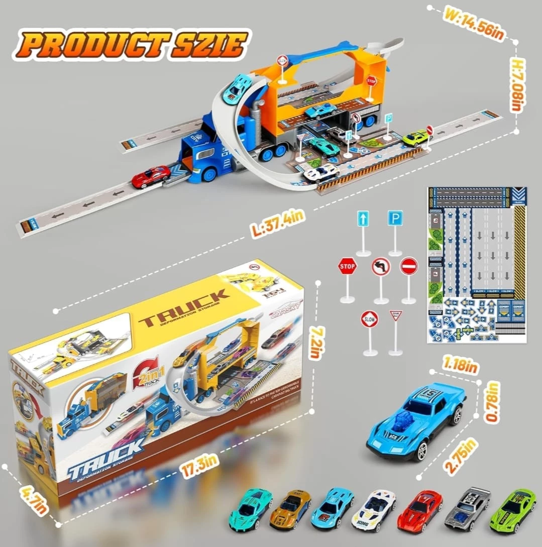 Toy Truck Carrier with Race Track and Multiple Cars - photo 2