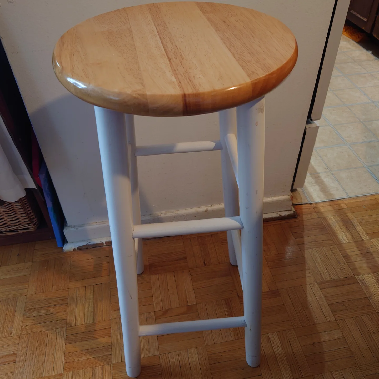 White Wooden counter Stool thumbnail