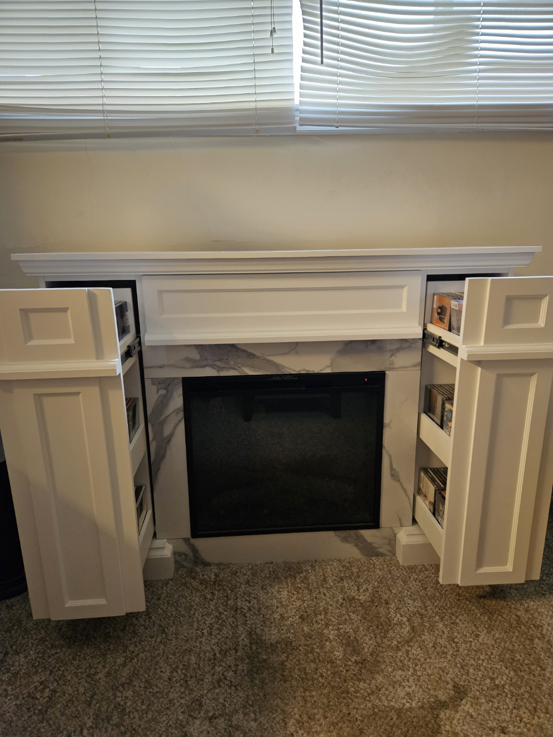 White Electric Fireplace with Storage