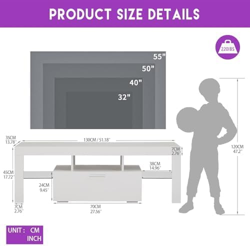 Modern White LED TV Stand with Storage - photo 2