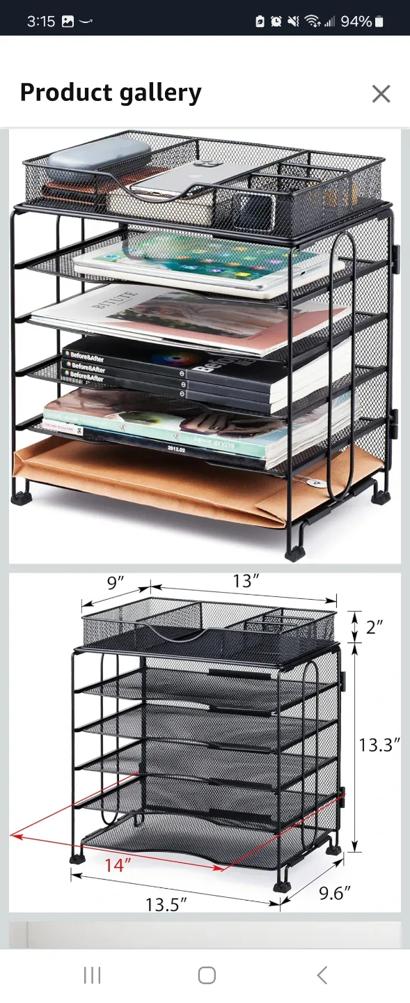 Black Metal Mesh Desk Organizer with 5 Tier File Rack thumbnail