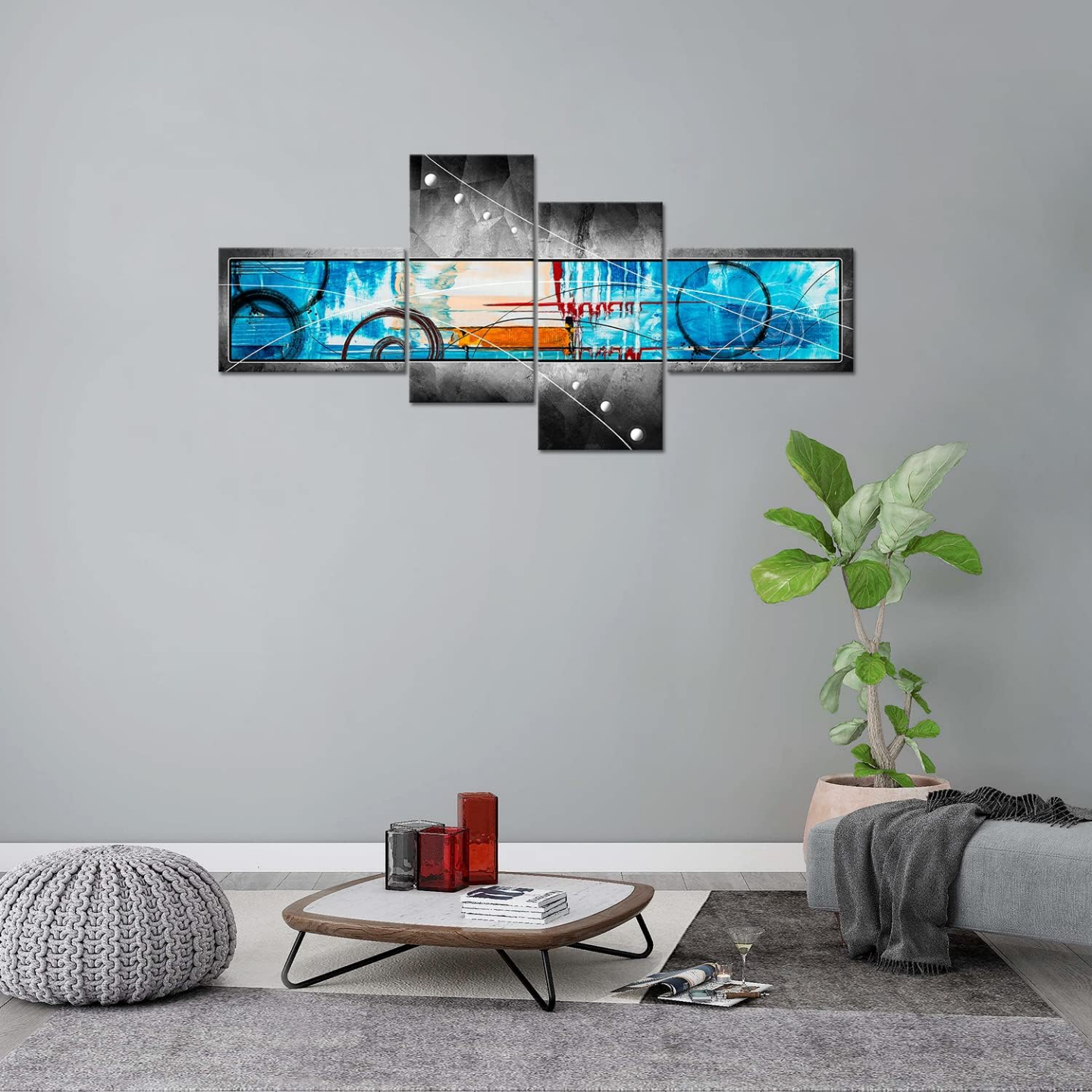 Abstract Blue and Grey 5-Piece Canvas Wall Art