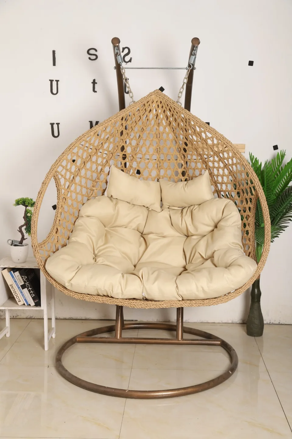 Extra large Wicker Hanging Egg Chair with Cushions thumbnail