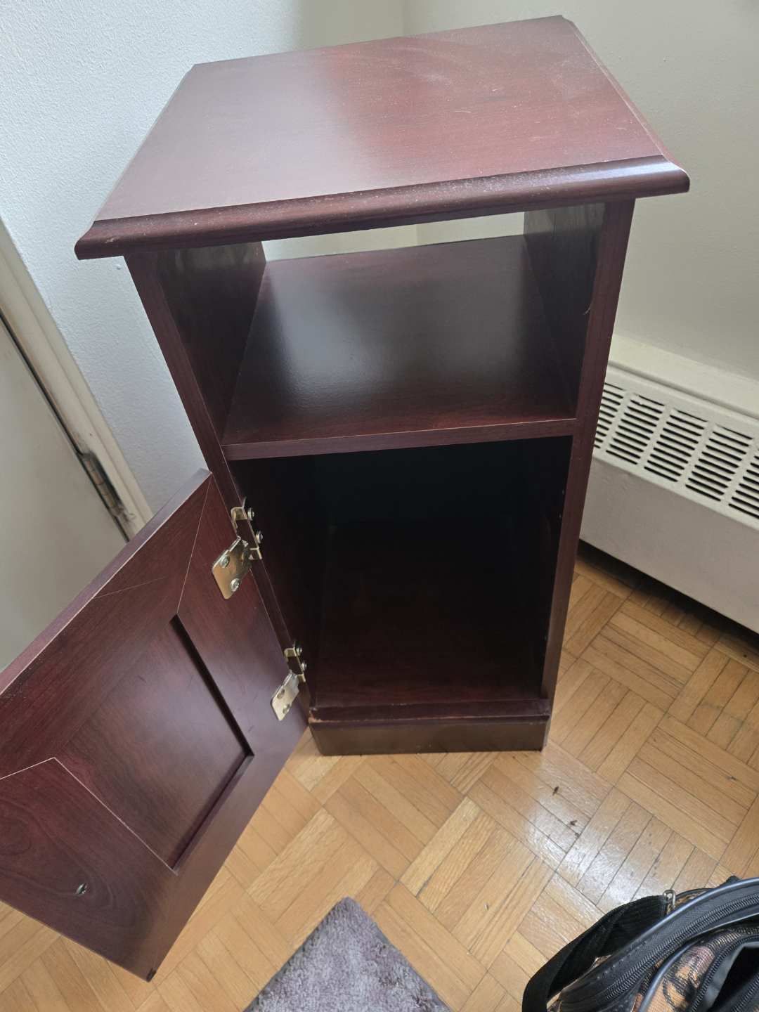 Wooden bedside table with door and open top shelf - photo 3