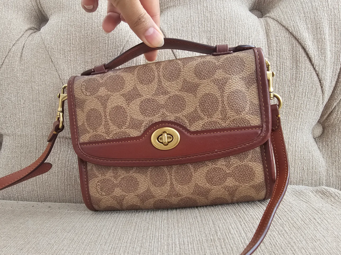 Coach Brown Signature Canvas and Leather Crossbody Bag image indicator(3)