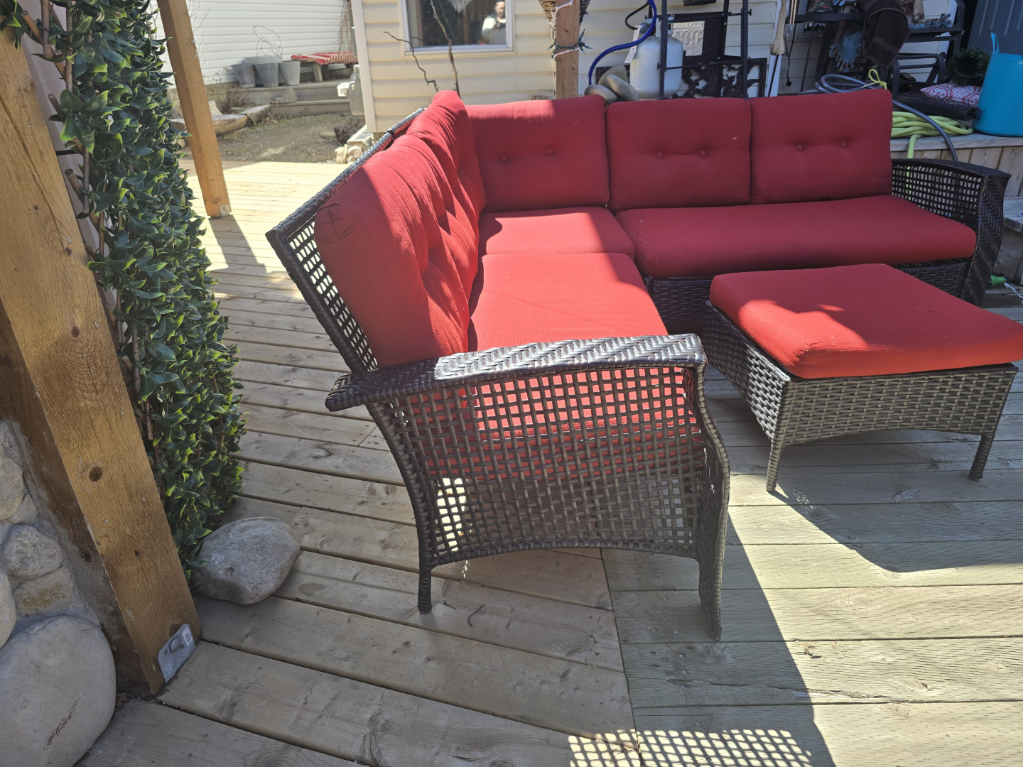 Outdoor Wicker Patio Conversation Set with Red Cushions - photo 4