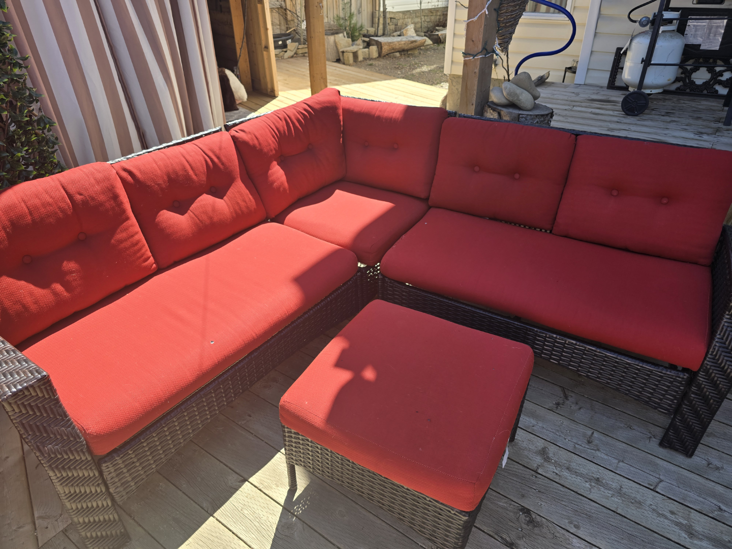 Outdoor Wicker Patio Conversation Set with Red Cushions - photo 5