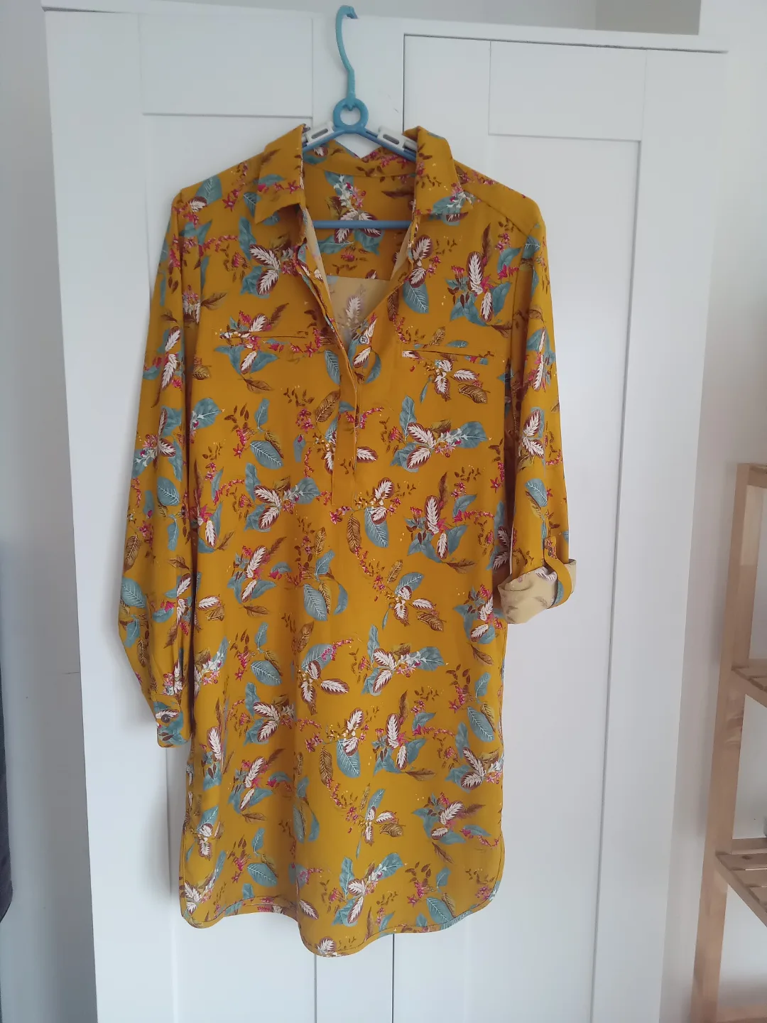 Mustard Yellow Floral Long-Sleeve Shirt Dress thumbnail