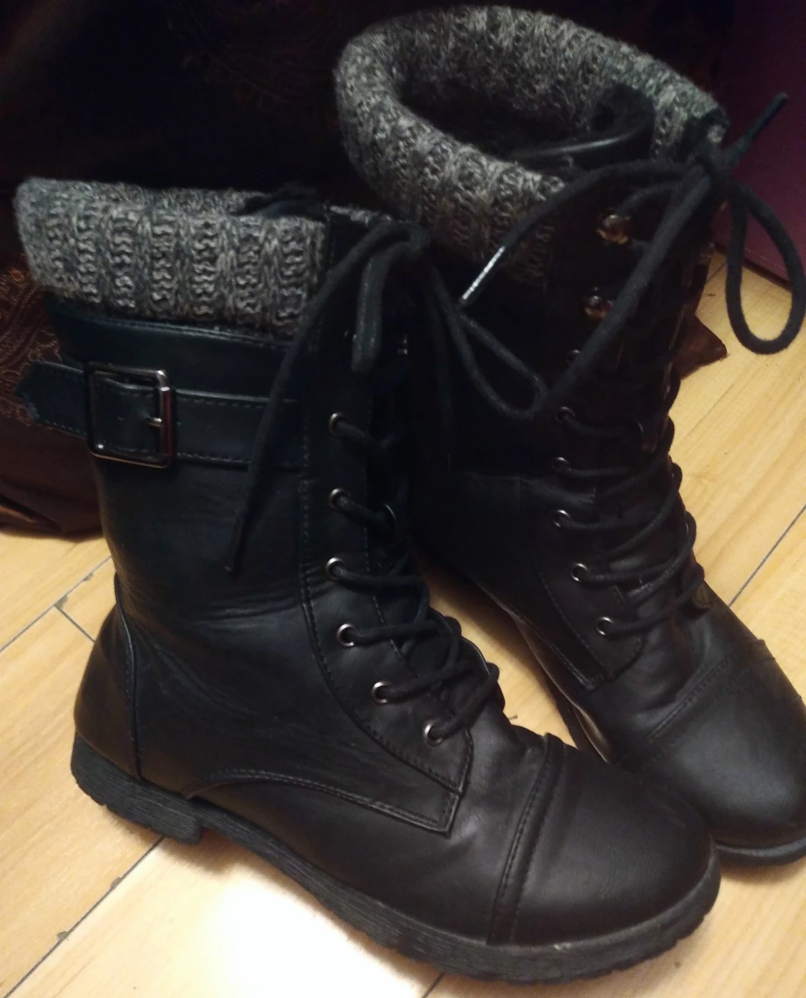 Black Lace Up Boots - Size 8