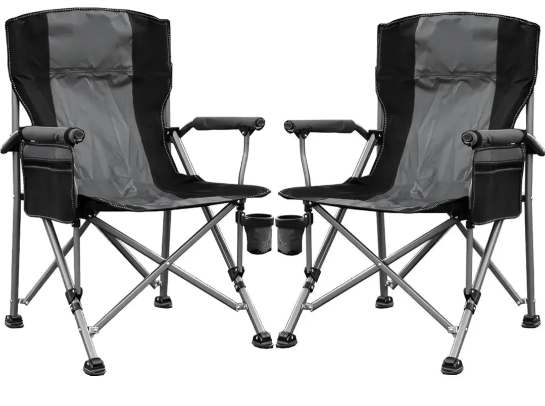 Pair of Portable Folding Camping Chairs with Cup Holders thumbnail